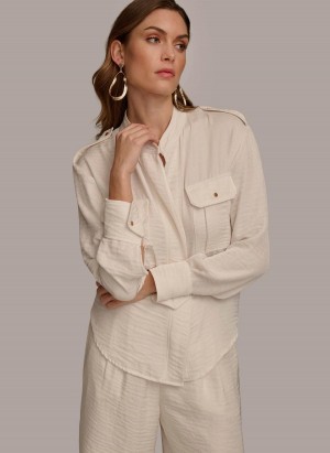 Donna Karan Button Up With Pockets Sweaters and Tops Crema | Italia_DK49012