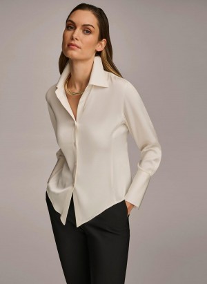 Donna Karan Collared Button Down Blouse Sweaters and Tops Crema | Italia_DK59898