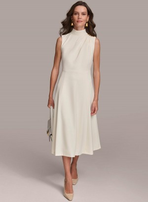 Donna Karan Mock Neck Midi Vestito Crema | Italia_DK52780