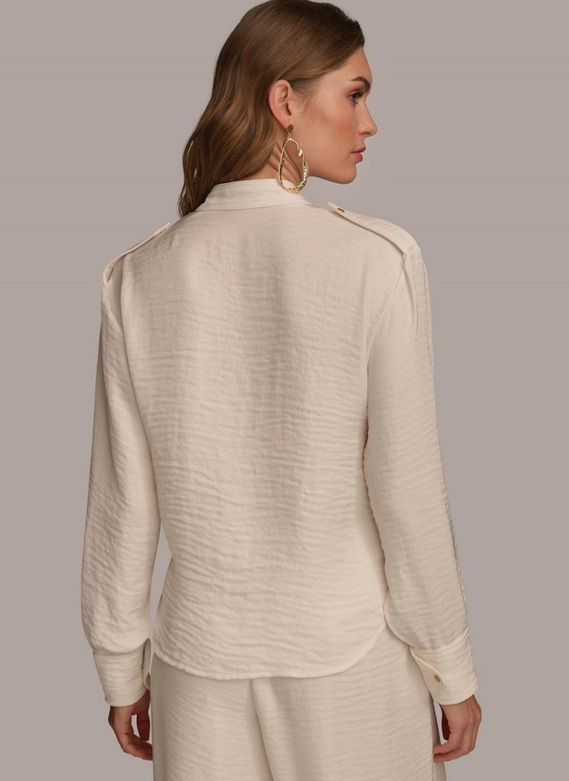 Donna Karan Button Up With Pockets Sweaters and Tops Crema | Italia_DK49012