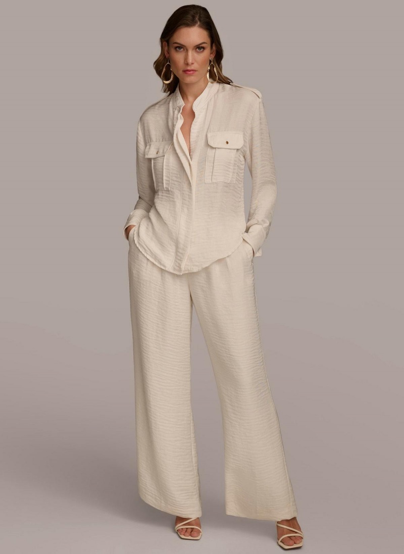 Donna Karan Button Up With Pockets Sweaters and Tops Crema | Italia_DK49012