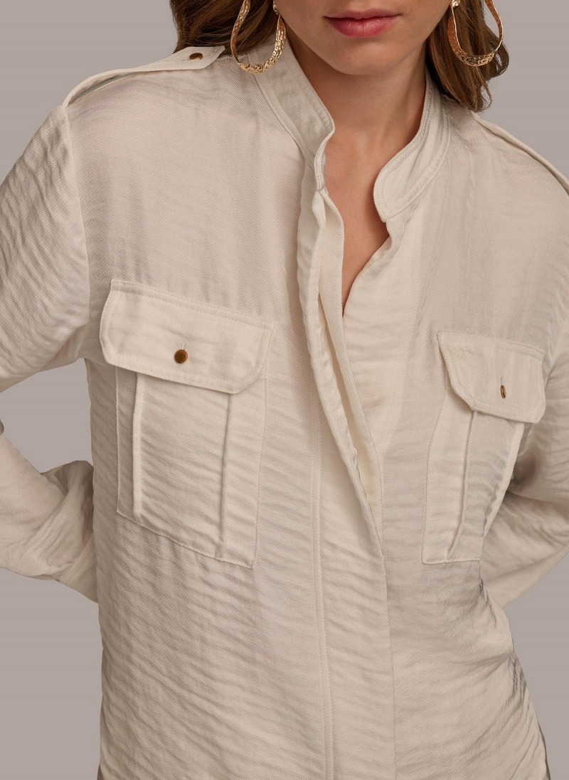 Donna Karan Button Up With Pockets Sweaters and Tops Crema | Italia_DK49012