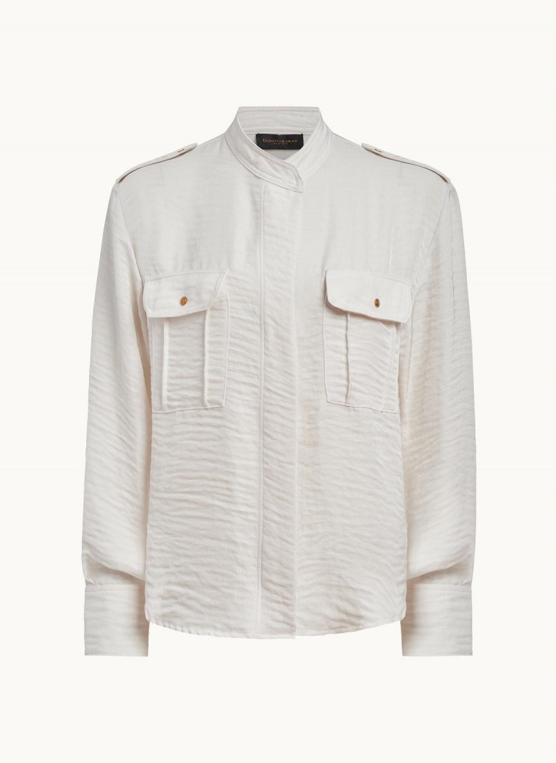 Donna Karan Button Up With Pockets Sweaters and Tops Crema | Italia_DK49012