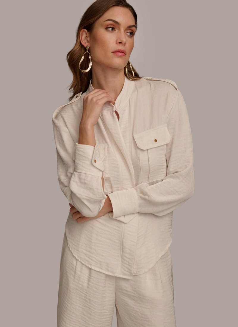 Donna Karan Button Up With Pockets Sweaters and Tops Crema | Italia_DK49012