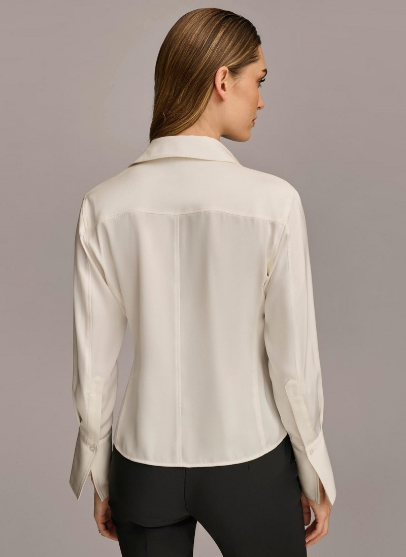 Donna Karan Collared Button Down Blouse Sweaters and Tops Crema | Italia_DK59898