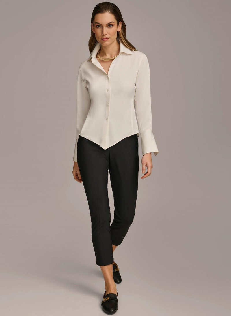 Donna Karan Collared Button Down Blouse Sweaters and Tops Crema | Italia_DK59898